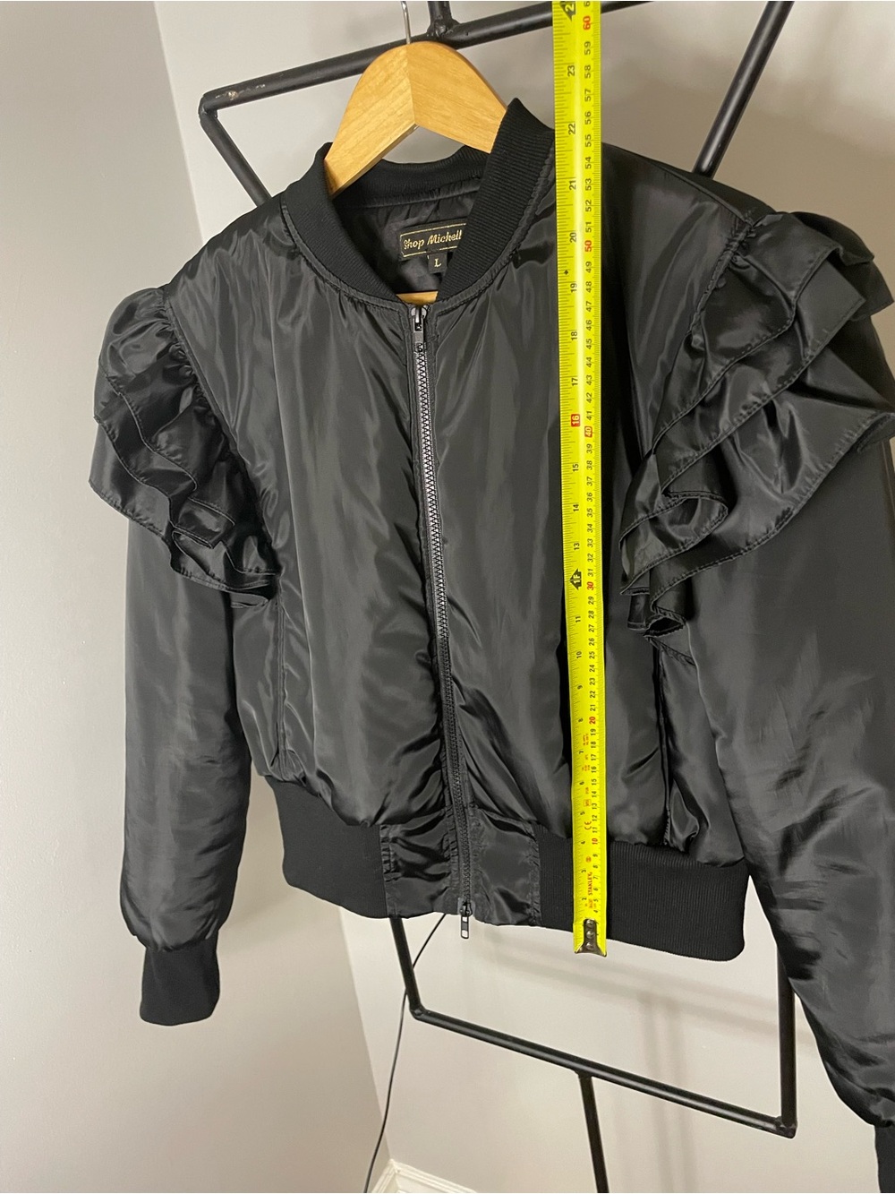 Black Ruffle-Trim Bomber Jacket - Picture 5 of 5